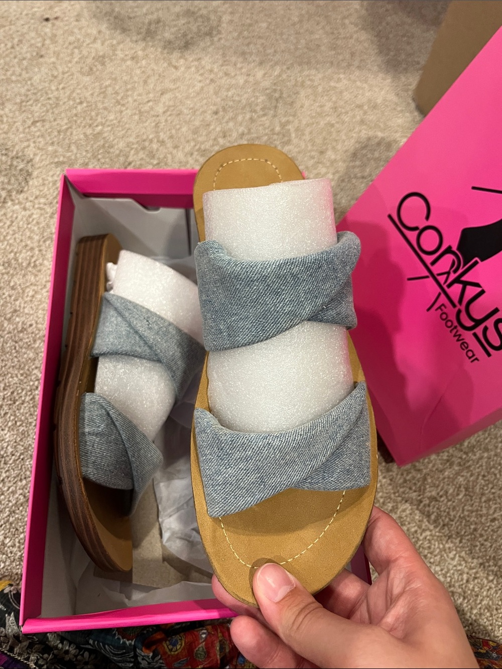 Corkys Light Denim Crisscross Slide Sandals